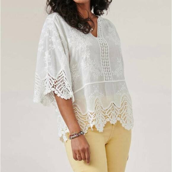 Democracy Tops - Democracy Womens Crochet Lace Cotton Peplum Top Plus Size 3X White Boho Bridal